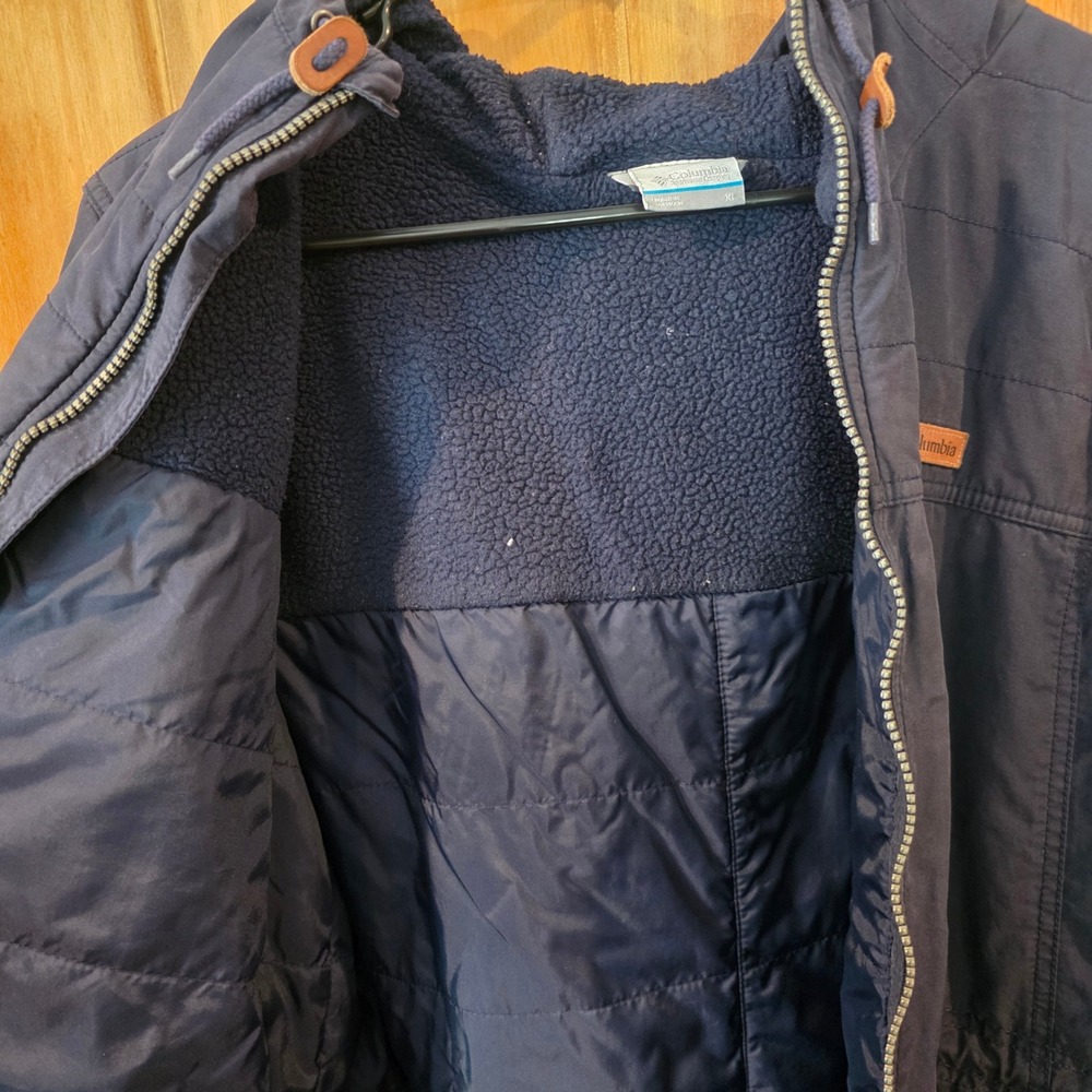 Columbia Hooded Jacket Women XL Navy Blue Excellent Sherpa Lined Parka Coat - Picture 6 of 8